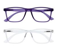 OPULIZE NYX Blue Light Blocking Reading Glasses - Anti-Glare Computer and Gaming Eyewear - 2 Pack - UV and Eyestrain Protection - Rectangular Frame - Purple Clear - Men Women - + 2.00