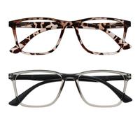 OPULIZE NYX Blue Light Blocking Reading Glasses - Anti-Glare Computer and Gaming Eyewear - 2 Pack - UV and Eyestrain Protection - Rectangular Frame - Brown Grey - Men Women - + 2.50