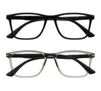 OPULIZE NYX Blue Light Blocking Reading Glasses - Anti-Glare Computer and Gaming Eyewear - 2 Pack - UV and Eyestrain Protection - Rectangular Frame - Black Grey - Men Women - + 3.50