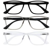OPULIZE NYX Blue Light Blocking Reading Glasses - Anti-Glare Computer and Gaming Eyewear - 3 Pack - UV and Eyestrain Protection - Rectangular Frame - Black Grey Clear - Men Women - + 1.00