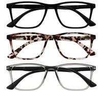 OPULIZE NYX Blue Light Blocking Reading Glasses - Anti-Glare Computer and Gaming Eyewear - 3 Pack - UV and Eyestrain Protection - Rectangular Frame - Black Brown Grey - Men Women - + 0.00