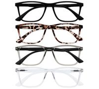 OPULIZE NYX Blue Light Blocking Reading Glasses - Anti-Glare Computer and Gaming Eyewear - 4 Pack - UV and Eyestrain Protection - Rectangular Frame - Black Brown Grey Clear - Men Women - + 2.00
