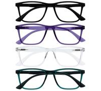 OPULIZE NYX Blue Light Blocking Reading Glasses - Anti-Glare Computer and Gaming Eyewear - 4 Pack - UV and Eyestrain Protection - Rectangular Frame - Black Purple Clear Turquoise - Men Women