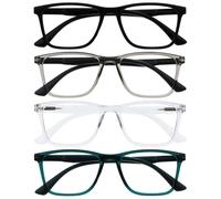 OPULIZE NYX Blue Light Blocking Reading Glasses - Anti-Glare Computer and Gaming Eyewear - 4 Pack - UV and Eyestrain Protection - Rectangular Frame - Black Grey Clear Turquoise - Men Women - + 2.50