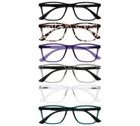 OPULIZE NYX Blue Light Blocking Reading Glasses - Anti-Glare Computer Gaming - 6 Pack - UV and Eyestrain Protection - Rectangular Frame - Black Brown Purple Grey Clear Turquoise - Men Women - + 3.50