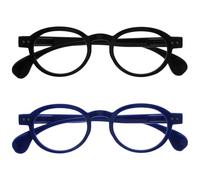OPULIZE OCA Reading Glasses - 2-Pack - Modern Retro Round Frame - Black Blue - Mens Womens - Spring Hinges - RR54-13 - +1.50