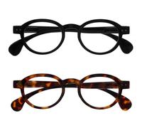 OPULIZE OCA Reading Glasses - 2-Pack - Modern Retro Round Frame - Black Brown - Mens Womens - Spring Hinges - RR54-12 - +1.00