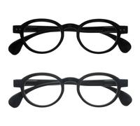 OPULIZE OCA Reading Glasses - 2-Pack - Modern Retro Round Frame - Black Grey - Mens Womens - Spring Hinges - RR54-17 - +3.00