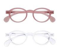 OPULIZE OCA Reading Glasses - 2-Pack - Modern Retro Round Frame - Pink White - Mens Womens - Spring Hinges - RR54-4W - +2.50
