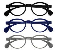 OPULIZE OCA Reading Glasses - 3-Pack - Modern Retro Round Frame - Black Blue Grey - Mens Womens - Spring Hinges - RRR54-137 - +1.50
