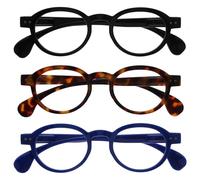 OPULIZE OCA Reading Glasses - 3-Pack - Modern Retro Round Frame - Black Brown Blue - Mens Womens - Spring Hinges - RRR54-123 - +3.50
