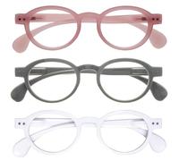 OPULIZE OCA Reading Glasses - 3-Pack - Modern Retro Round Frame - Pink Grey White - Mens Womens - Spring Hinges - RRR54-47W - +2.50