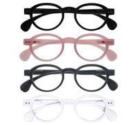 OPULIZE OCA Reading Glasses - 4-Pack - Modern Retro Round Frame - Black Pink Grey White - Mens Womens - Spring Hinges - RRRR54-147W - +1.00