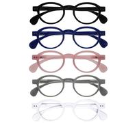 OPULIZE OCA Reading Glasses - 5-Pack - Modern Retro Round Frame - Black Blue Pink Grey White - Mens Womens - Spring Hinges - RRRRR54-1347W - +1.50