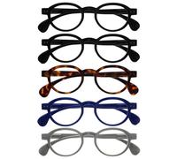 OPULIZE OCA Reading Glasses - 5-Pack - Modern Retro Round Frame - Black Brown Blue Grey - Mens Womens - Spring Hinges - RRRRR54-11237 - +2.50