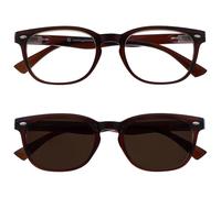 OPULIZE ORA Reading Glasses for Men Women With Reading Sunglasses - 2 Pack - Designer Style Round Frame - Tinted UV400 Protection Lens - Spring Hinges - Dark Brown +1.50