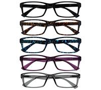 OPULIZE PEP Reading Glasses for Women Men, Large Rectangular Designer Frame with Spring Hinges, Scratch Resistant, Black, Brown, Blue, Purple, Grey +2.5 (Pack of 5)
