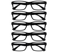 OPULIZE PEP Reading Glasses for Women Men, Large Rectangular Designer Frame with Spring Hinges, Scratch Resistant, Black +1 (Pack of 5)