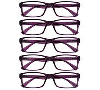 OPULIZE PEP Reading Glasses for Women Men, Large Rectangular Designer Frame with Spring Hinges, Scratch Resistant, Purple +1 (Pack of 5)