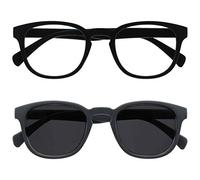 OPULIZE POP Reading Glasses and Reading SunGlasses for Women Men,Retro Round, Smooth Matt Black, Grey Sun +3.00 (Pack of 2)