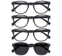 OPULIZE POP Reading Glasses and Reading SunGlasses for Women Men,Retro Round, Smooth Matt Grey, Grey Sun +1.50 (Pack of 4)