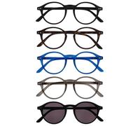 OPULIZE REY Readers with Reading Sunglasses - 5-Pack - Round Frame - Matt Black, Brown, Blue, Grey, Black - Mens Womens - Spring Hinges - RRRRS56-12371 - +1.00