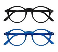 OPULIZE REY Reading Glasses - 2-Pack - Retro Round Frame - Matt Black, Blue - Mens Womens - Spring Hinges - RR56-13 - +2.50