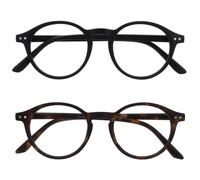 OPULIZE REY Reading Glasses - 2-Pack - Retro Round Frame - Matt Black, Brown Tortoiseshell - Mens Womens - Spring Hinges - RR56-12 - +2.00