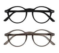 OPULIZE REY Reading Glasses - 2-Pack - Retro Round Frame - Matt Black, Grey - Mens Womens - Spring Hinges - RR56-17 - +1.50