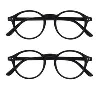 OPULIZE REY Reading Glasses - 2-Pack - Retro Round Frame - Matt Black - Mens Womens - Spring Hinges - RR56-1 - +3.50