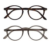 OPULIZE REY Reading Glasses - 2-Pack - Retro Round Frame - Matt Brown Tortoiseshell, Grey - Mens Womens - Spring Hinges - RR56-27 - +1.00