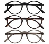 OPULIZE REY Reading Glasses - 3-Pack - Retro Round Frame - Matt Black, Brown Tortoiseshell, Grey - Mens Womens - Spring Hinges - RRR56-127 - +2.50