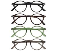 OPULIZE REY Reading Glasses - 4-Pack - Retro Round Frame - Matt Black, Brown Tortoiseshell, Green, Grey - Mens Womens - Spring Hinges - RRRR56-1267 - +1.50
