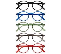 OPULIZE REY Reading Glasses - 5-Pack - Retro Round Frame - Matt Black, Blue, Green, Grey, Red - Mens Womens - Spring Hinges - RRRRR56-1367Z - +2.50