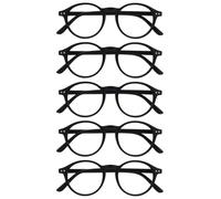 OPULIZE REY Reading Glasses - 5-Pack - Retro Round Frame - Matt Black - Mens Womens - Spring Hinges - RRRRR56-1 - +1.00
