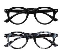 OPULIZE RIO Blue Light Blocking Reading Glasses - 2-Pack - Flat Top Frame - Black, Blue Tortoiseshell - Mens Womens - Spring Hinges - BB53-13 - +3.50