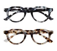OPULIZE RIO Blue Light Blocking Reading Glasses - 2-Pack - Flat Top Frame - Brown & Blue Tortoiseshell - Unisex - Spring Hinges - BB53-23 - +2.00