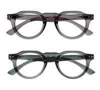 OPULIZE RIO Blue Light Blocking Reading Glasses - 2-Pack - Flat Top Frame - Green, Grey - Mens Womens - Spring Hinges - BB53-67 - +3.50