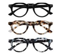OPULIZE RIO Blue Light Blocking Reading Glasses - 3-Pack - Flat Top Frame - Black, Brown & Blue Tortoiseshell - Mens Womens - Spring Hinges - BBB53-123 - +1.00