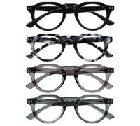 OPULIZE RIO Blue Light Blocking Reading Glasses - 4-Pack - Flat Top Frame - Black, Blue Tortoiseshell, Green, Grey - Mens Womens - BBBB53-1367 - +1.00