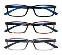 OPULIZE SEE Blue Light Blocking Reading Glasses for Women Men - 3 Pack - Narrow Frame - Anti-Glare Computer and Gaming Eyewear - UV and Eyestrain Protection - Improve Sleep - Black Brown Grey +3.50