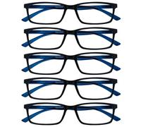 OPULIZE SEE Blue Light Blocking Reading Glasses for Women Men - 5 Pack - Narrow Frame - Anti-Glare Computer and Gaming Eyewear - UV and Eyestrain Protection - Improve Sleep - Black +1.50