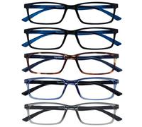 OPULIZE SEE Blue Light Blocking Reading Glasses for Women Men - 5 Pack - Narrow Frame - Anti-Glare Computer and Gaming Eyewear - UV & Eyestrain Protection - Improve Sleep - Black Brown Blue Grey +2.00