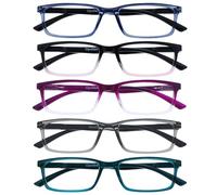 OPULIZE SEE Blue Light Blocking Reading Glasses for Women Men - 5 Pack - Narrow Frame - Computer and Gaming Eyewear - UV Eyestrain Protection - Improve Sleep - Blue Pink Purple Grey Turquoise +3.00