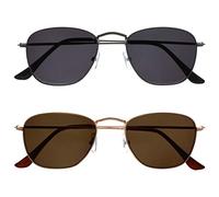 OPULIZE Sky Reading Sunglasses 2 Pack Thin Rimmed Classic Shape Metal Frame Scratch Resistant Tinted Lens UV400 Protection Lens Matt Gunmetal Gold Mens Womens SS95-79 +3.00