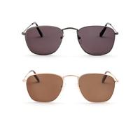 OPULIZE Sky Sunglasses 2 Pack Thin Rimmed Classic Shape Metal Frame Scratch Resistant Tinted Lens UV400 Protection Lens Matt Gunmetal Gold Mens Womens SS95-79