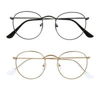 OPULIZE Sol - Reading Glasses with Blue Light Blocking 2 Pack Round Metal Retro Improve Sleep Reduce Headache Computer Glasses Gaming Anti-Reflective Matt Gunmetal Gold Mens Womens BB94-79 +3.00