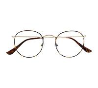 OPULIZE Sol - Reading Glasses with Blue Light Blocking Round Metal Retro Improve Sleep Reduce Headache Computer Glasses Gaming Anti-Reflective Brown Tortoiseshell Mens Womens B94-2 +1.00