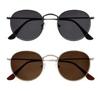 OPULIZE Sol Sunglasses 2 Pack Thin Rimmed Retro Round Metal Frames Scratch Resistant Tinted Lens UV400 Protection Matt Gunmetal Gold Mens Womens SS94-79