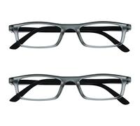 OPULIZE Ted Reading Glasses 2 Pack Narrow Matt Lightweight Frame Transparent Grey Spring Hinges Scratch Resistant Mens Womens RR17-7 +1.00